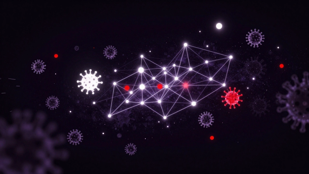 Abstract network visualization showing rapid spread of information nodes