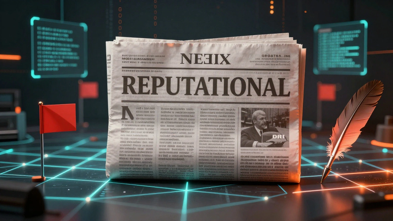 Abstract visualization of AI scanning news for adverse media risks