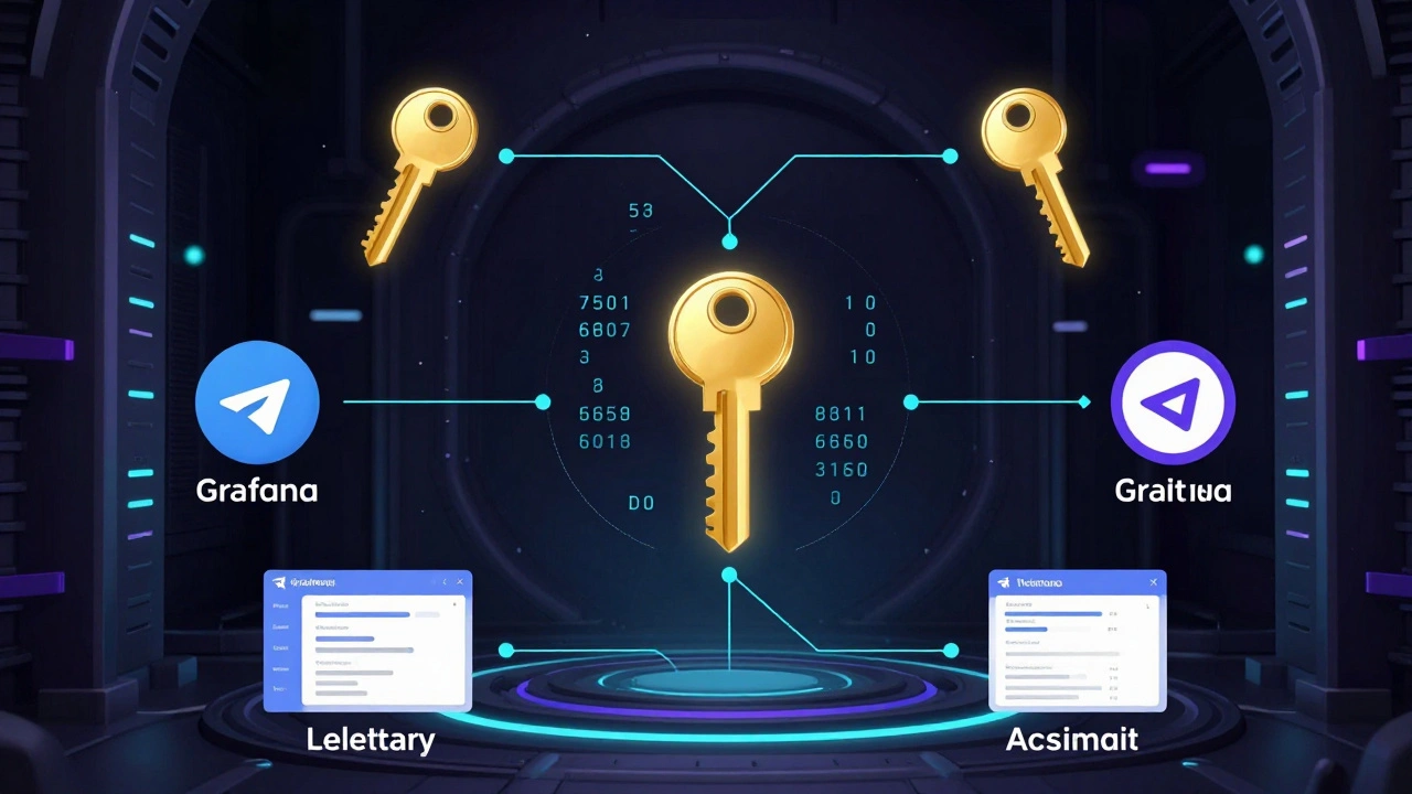 Abstract visualization of bot tokens and API integration keys