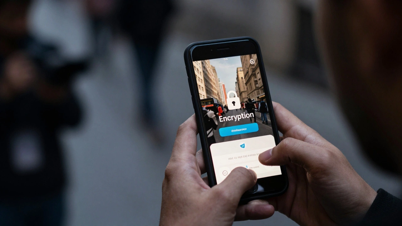Citizen journalist using encrypted smartphone for real-time reporting.