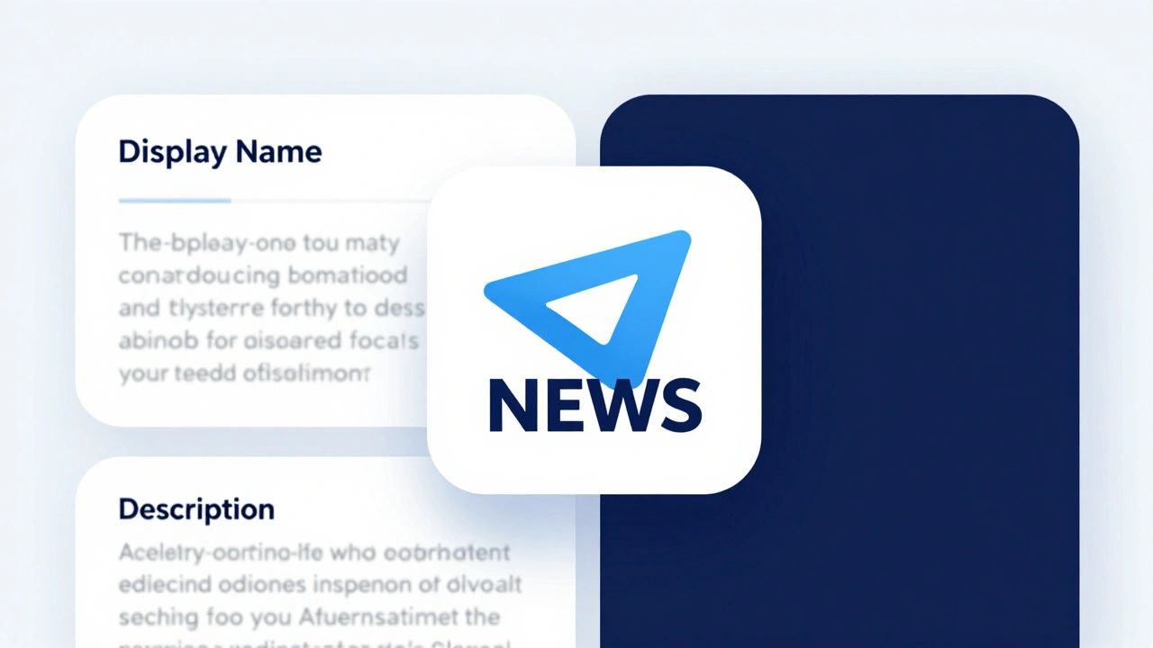 Clean graphic design of a branded news bot profile with logo and description.