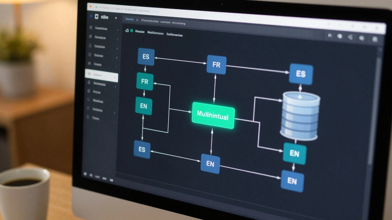Close-up of low-code automation workflow for multilingual content