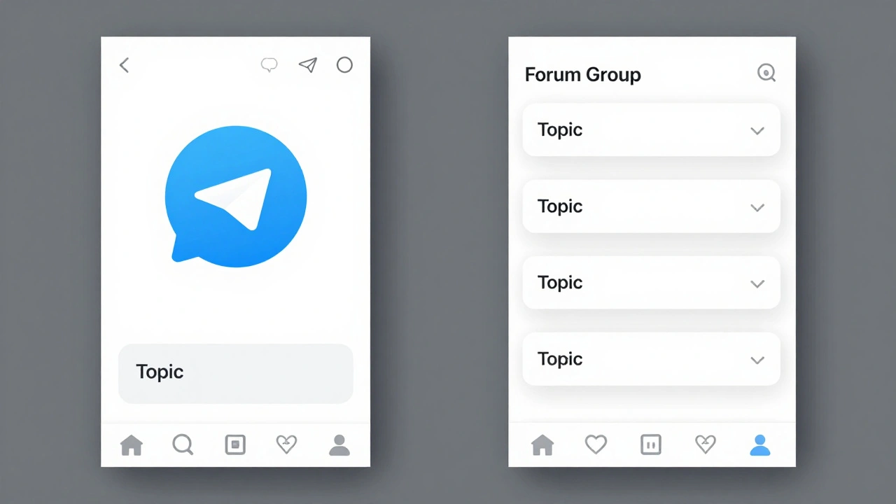 Comparison of Telegram Channel vs Forum Group interface layouts