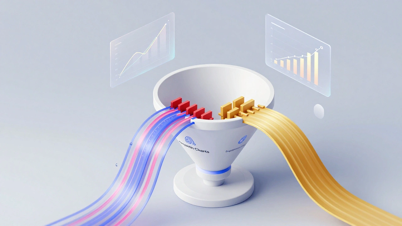 Conceptual 3D graphic showing data filtration separating verified news from bot noise