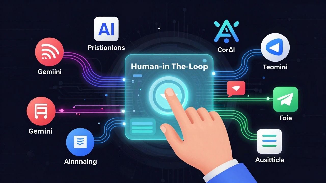 Conceptual art showing AI automation and human review in news publishing workflows
