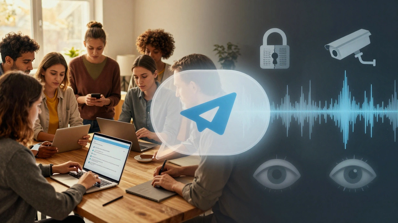 Conceptual split image showing community connection versus security risks online