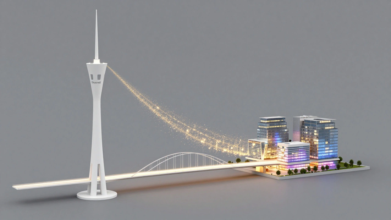 Connected tower and building showing hybrid news setup