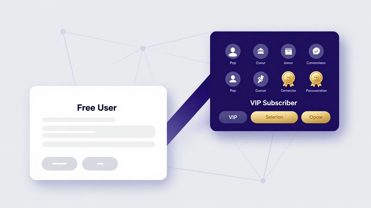 Diagram illustrating different bot menu interfaces for free users versus VIP subscribers.