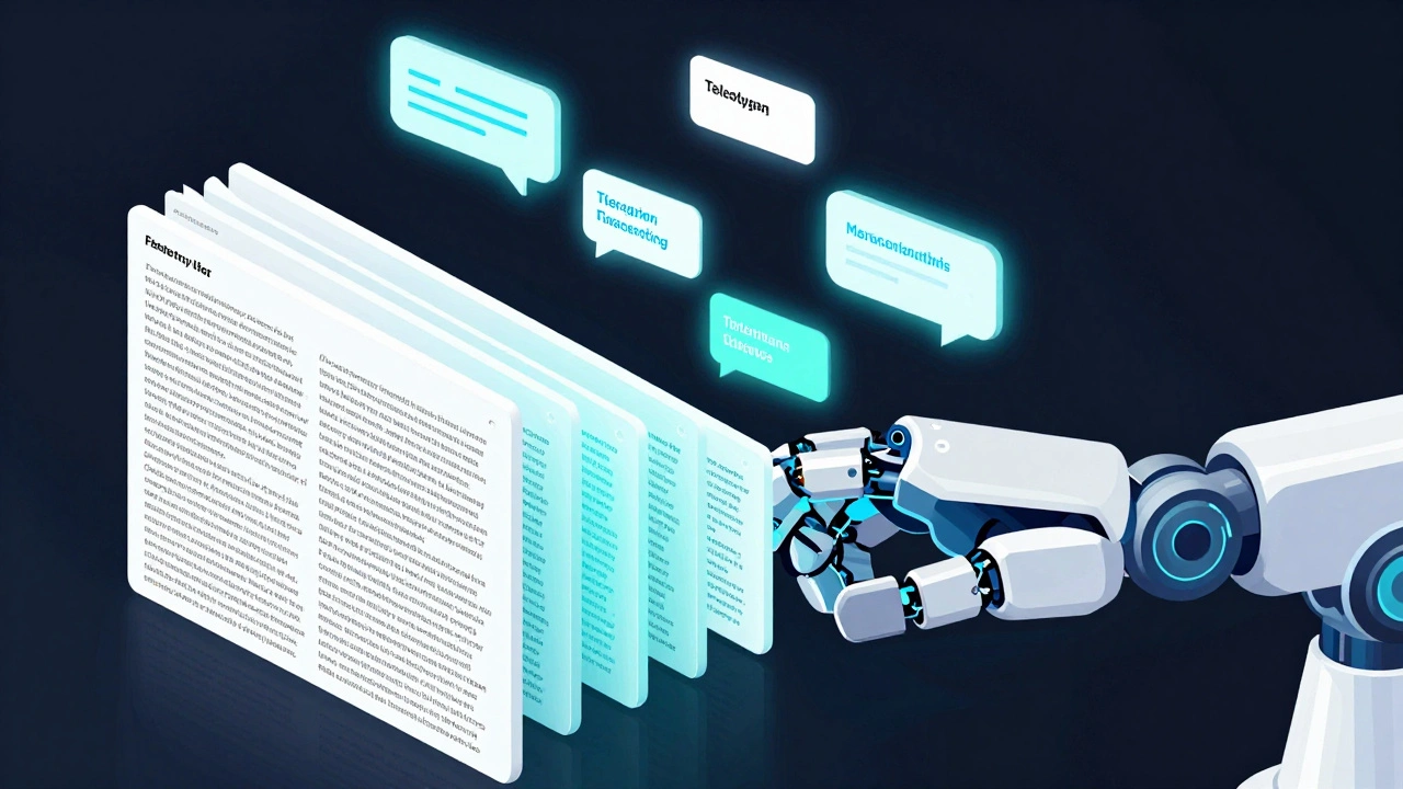 Digital art of long article being split into small Telegram messages