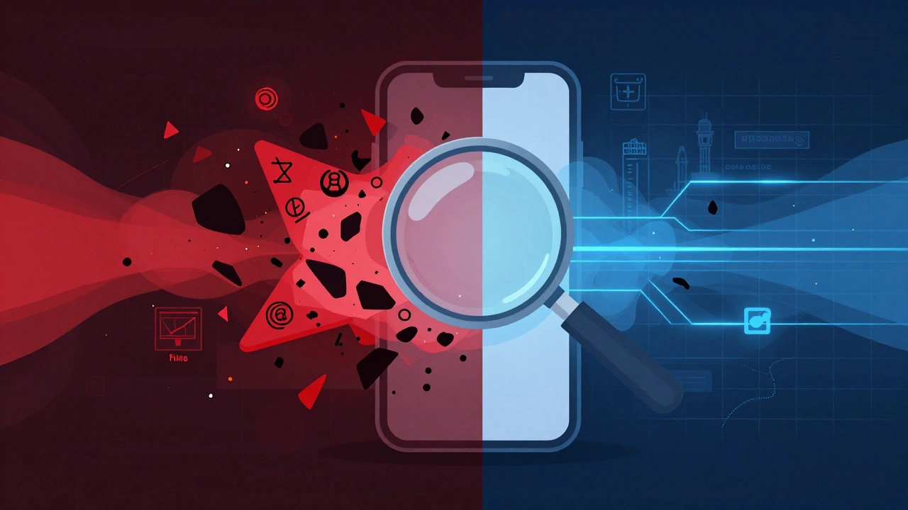 Digital art of magnifying glass filtering misinformation into facts