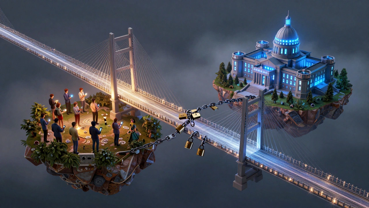 Digital bridge connecting public and government sectors, partially blocked