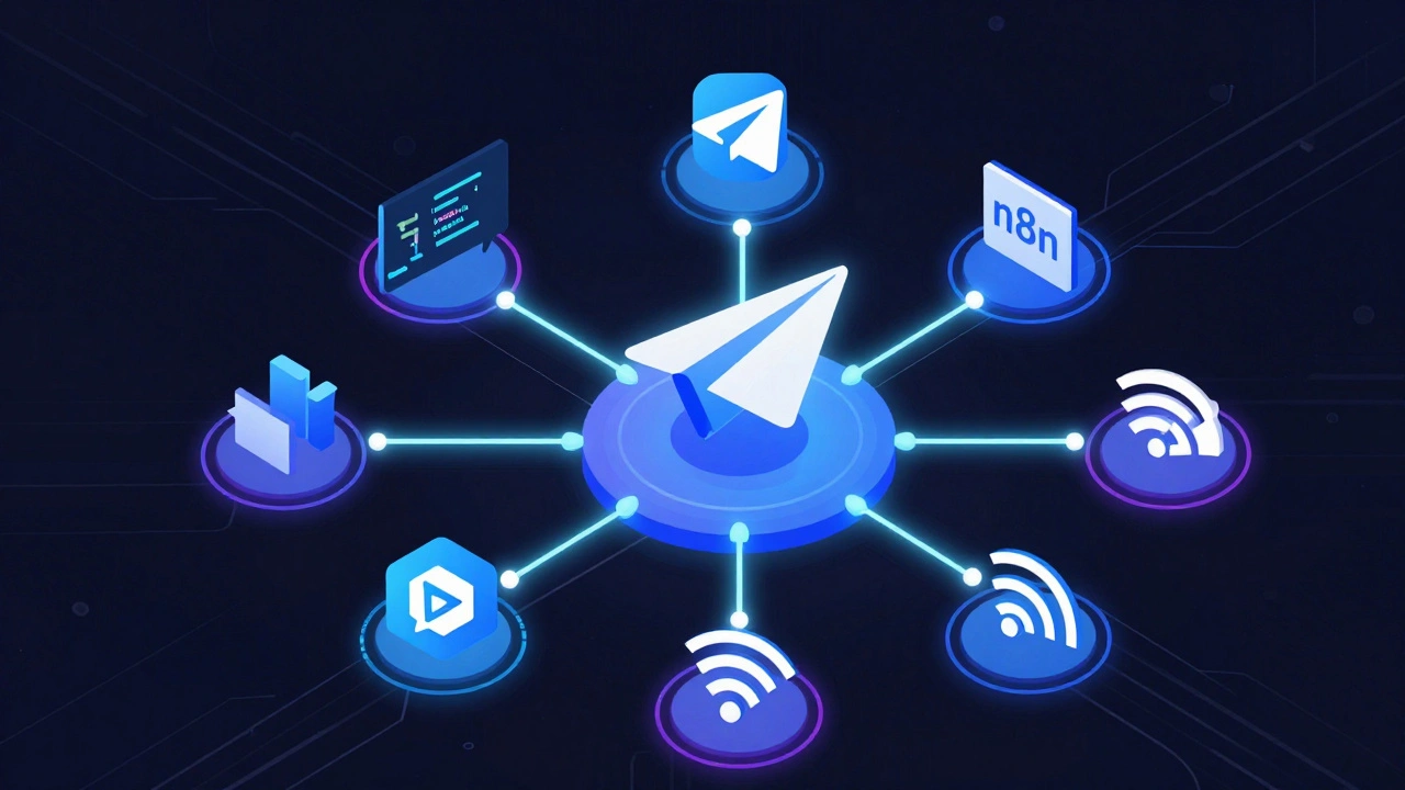 Digital diagram of Telegram bot architecture with API connections