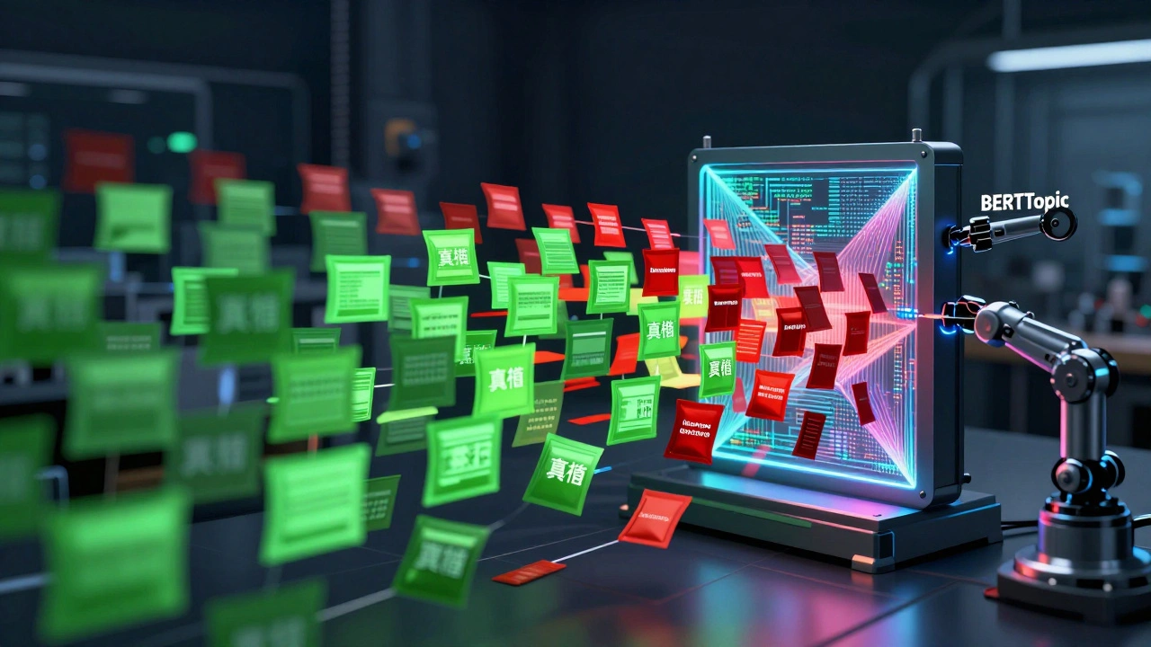 Digital filter separating green truth packets from red misinformation packets using algorithmic analysis.