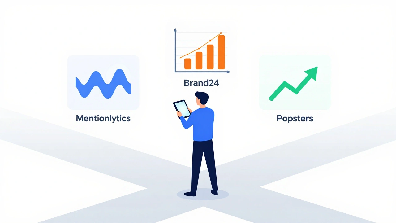 Editor choosing analytics tools represented by holographic icons