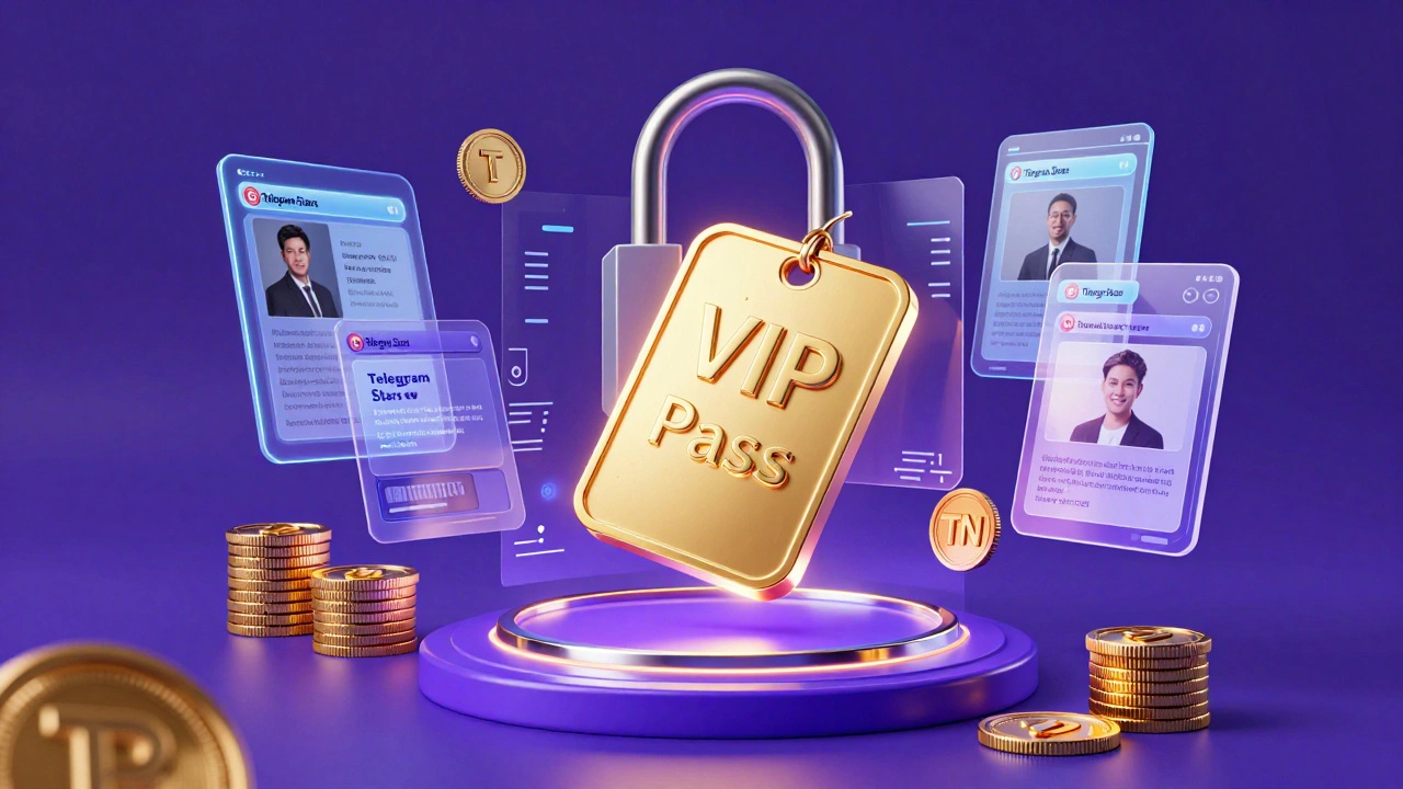 Golden VIP pass token unlocking exclusive content via crypto payments.