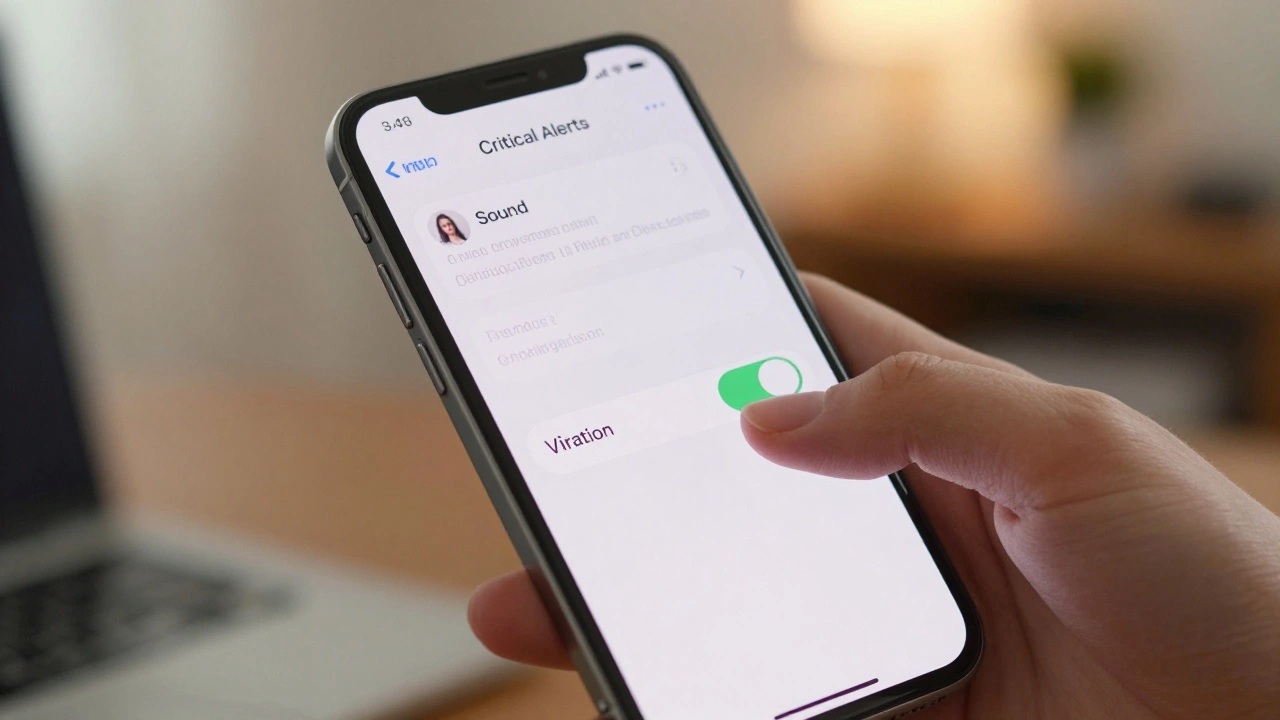 Hand adjusting sound settings for critical alerts on mobile phone