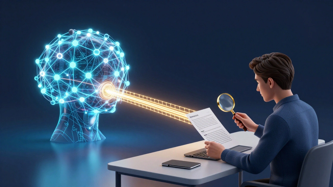 Human editor reviewing AI-processed news data on a desk