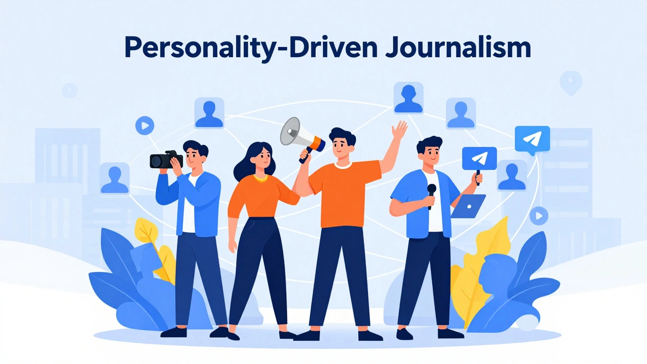 Illustration of independent journalists connecting directly with audiences via digital networks