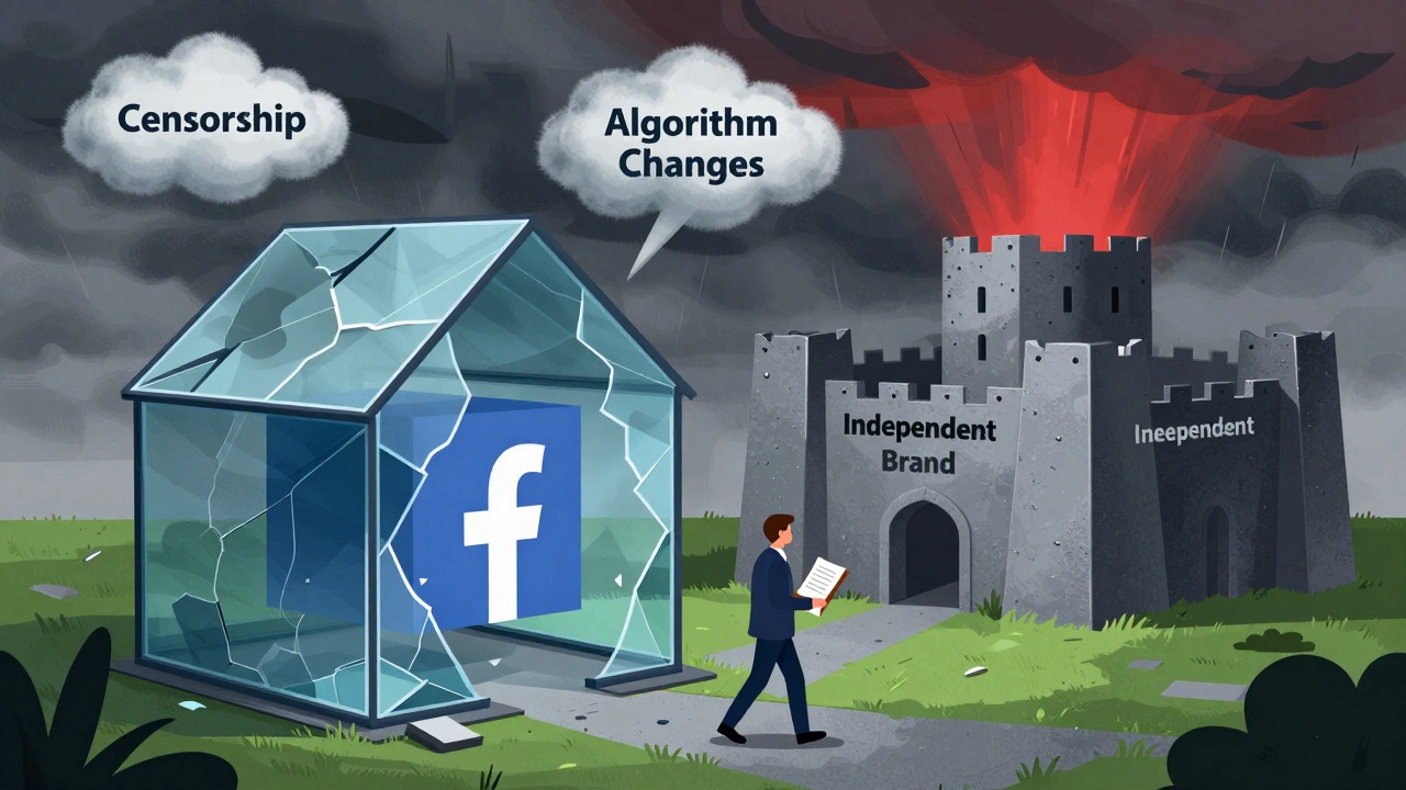 Illustration of journalist leaving fragile social media for secure brand