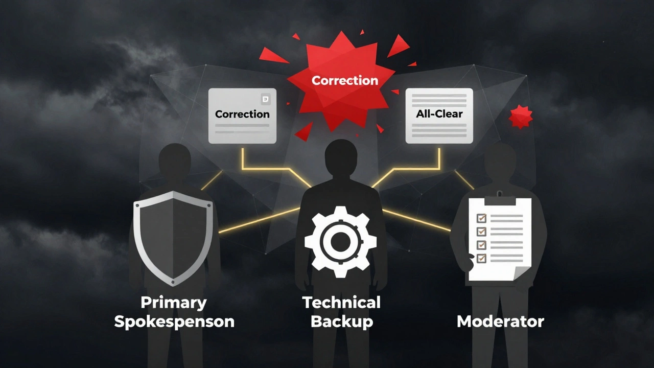 Illustration of three admins protected by templates against chaos and rumors