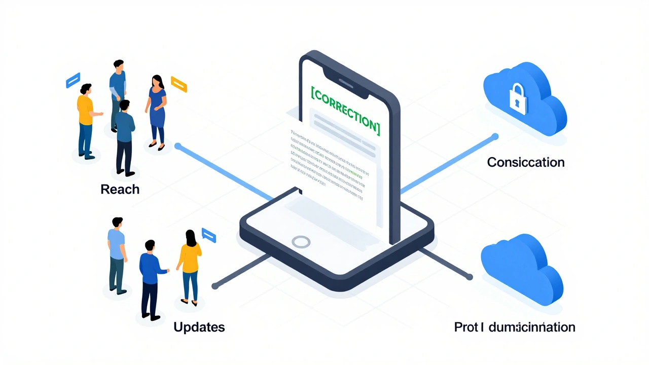 Isometric diagram of smartphone correction workflow linking to users and cloud