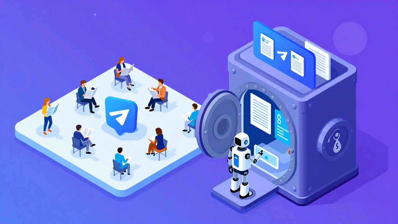 Isometric diagram showing free and premium Telegram channels for journalists.