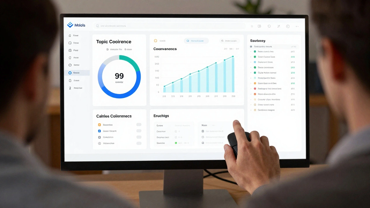 Journalist reviewing AI-generated story suggestions on a futuristic editorial dashboard.