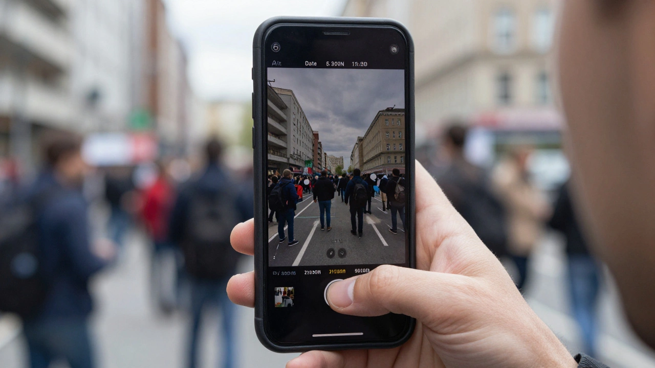Journalist using camera app to burn timestamp and GPS into photo