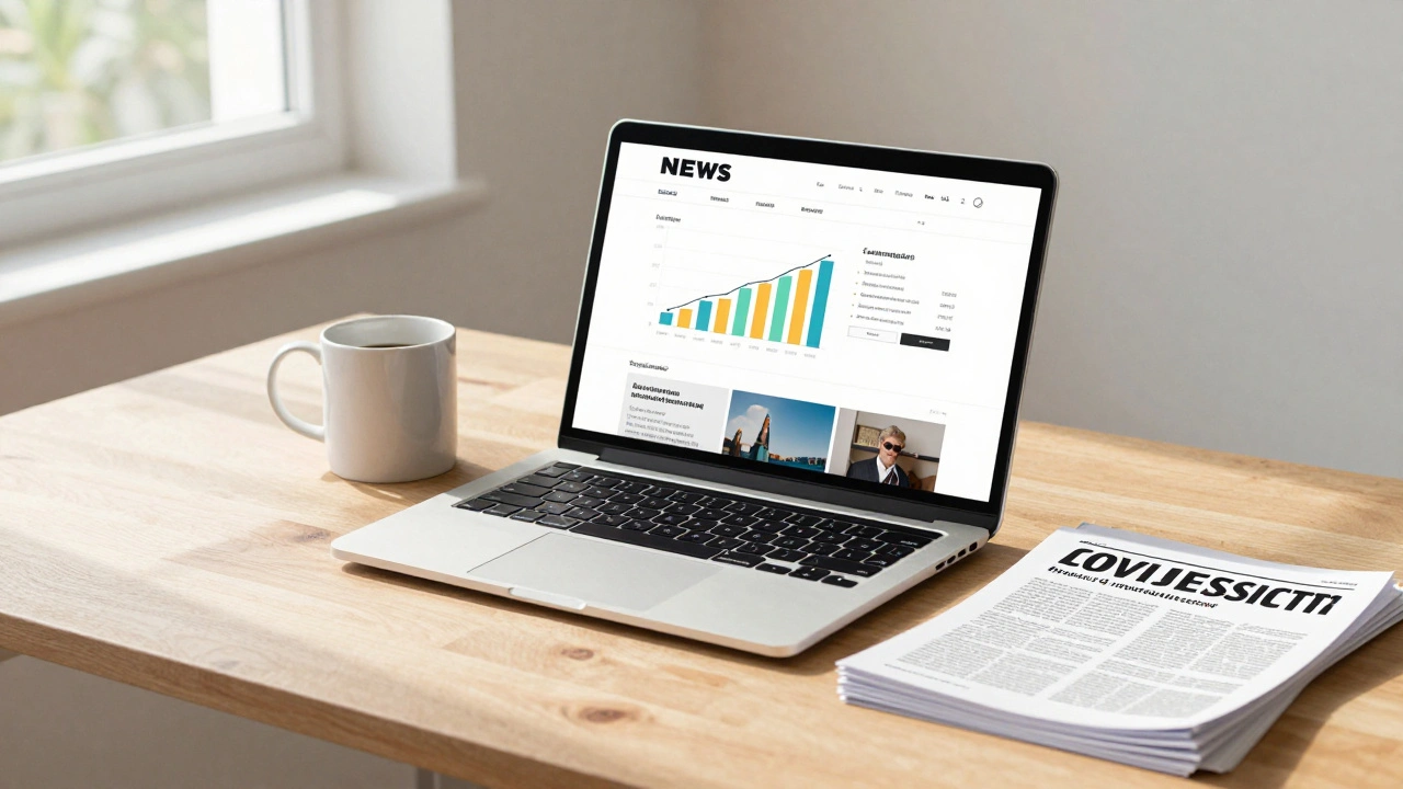 Laptop dashboard showing independent news site subscriber growth