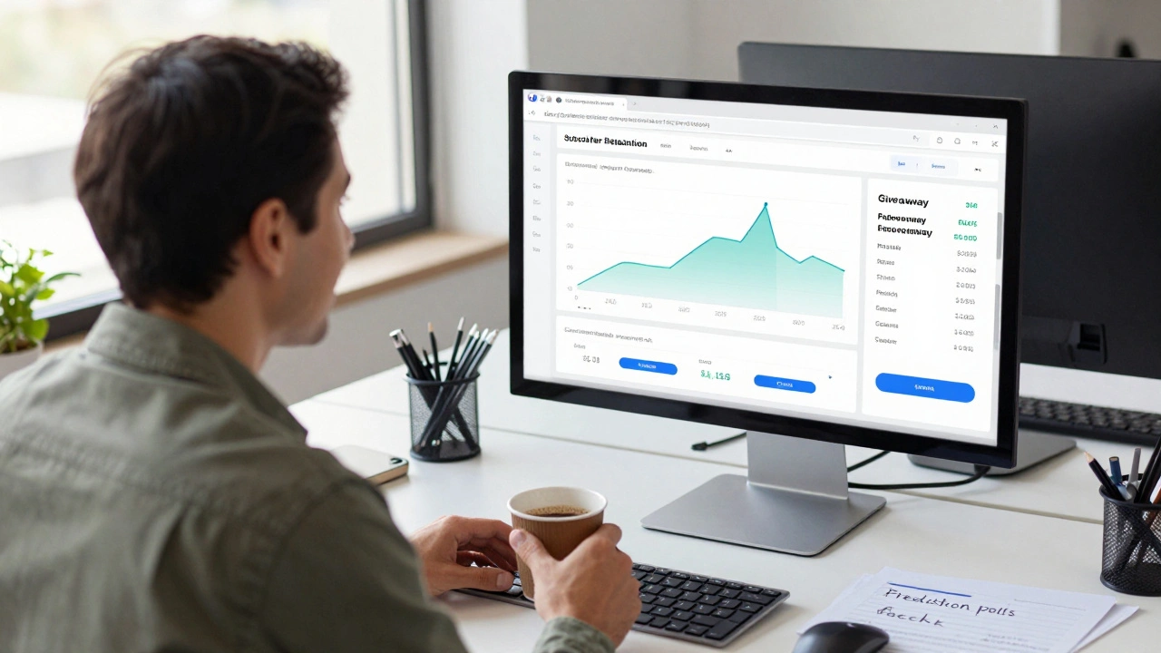 Manager reviewing engagement analytics dashboard on a computer monitor in an office