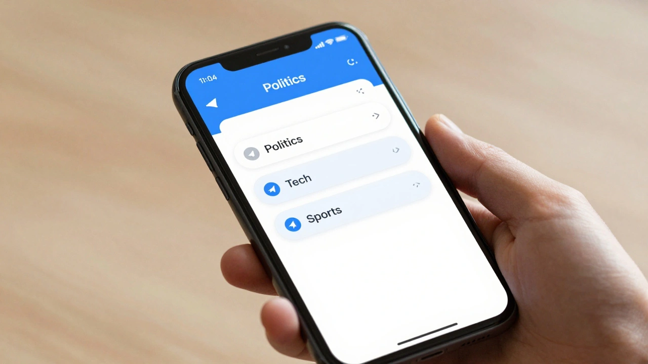 Mobile interface with inline navigation buttons for easy news bot interaction.