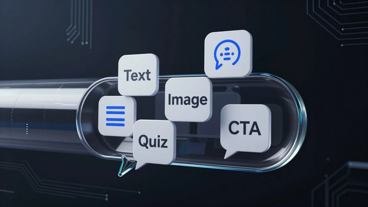 Modular blocks assembling into a chat bubble template structure