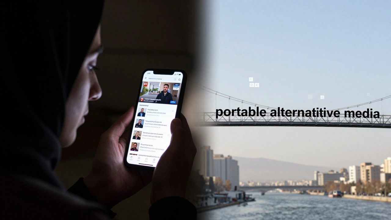 Person using smartphone to access uncensored news in a censored environment