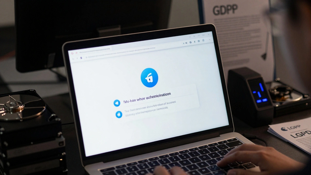 Secure newsroom setup with 2FA and GDPR compliance tools on desk