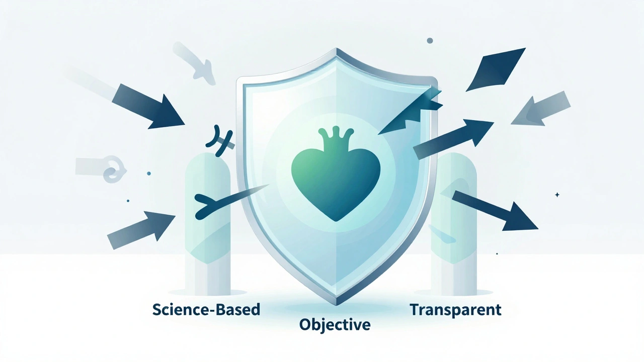 Shield representing science-based, objective, transparent health info