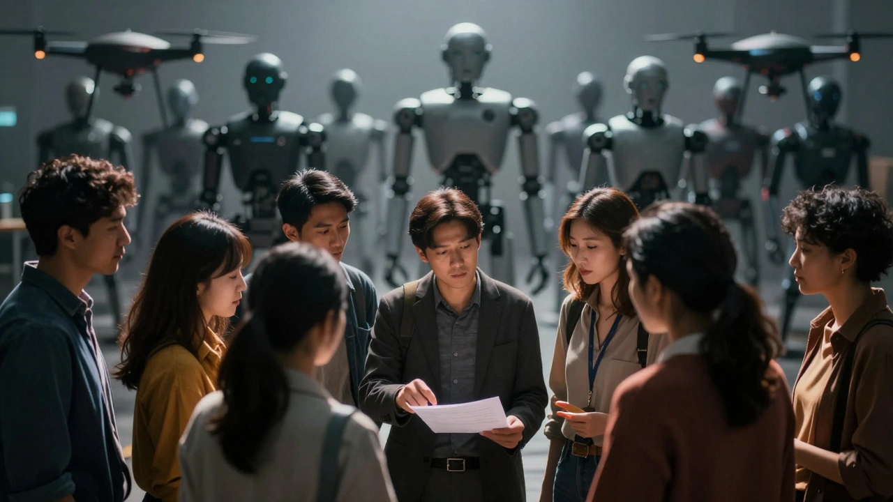 Small group of real users engaging vs shadowy bots in background