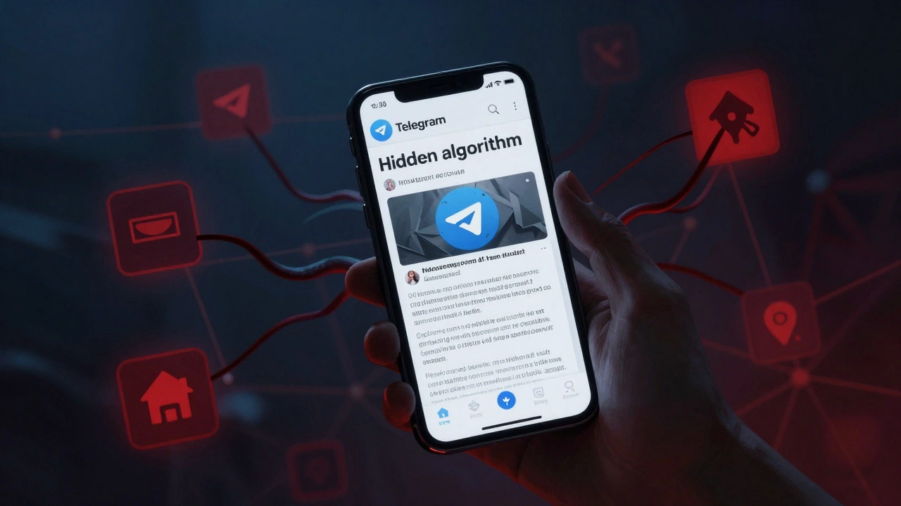 Smartphone emitting shadowy connections to extremist content symbols