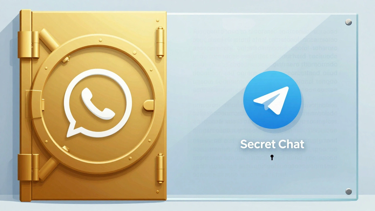 Split illustration comparing secure vault vs transparent chat security