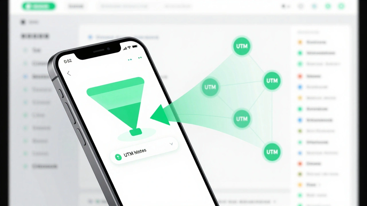 Stylized graphic of a referral link flowing from phone to analytics dashboard
