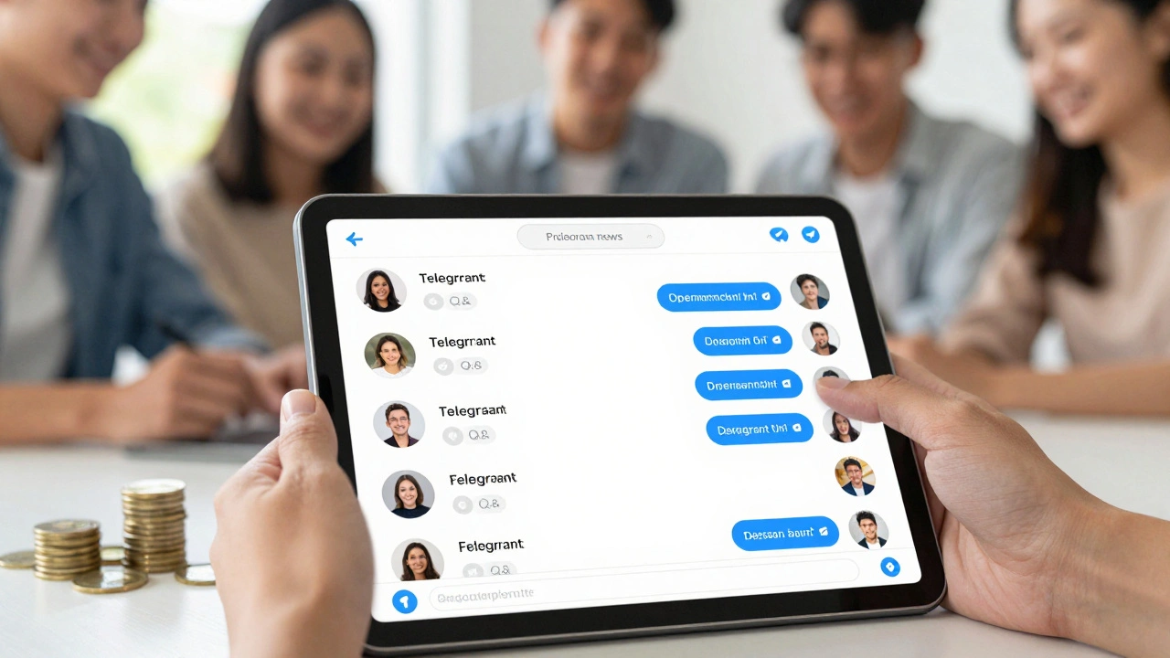 Tablet displaying active private news group chat with user engagement