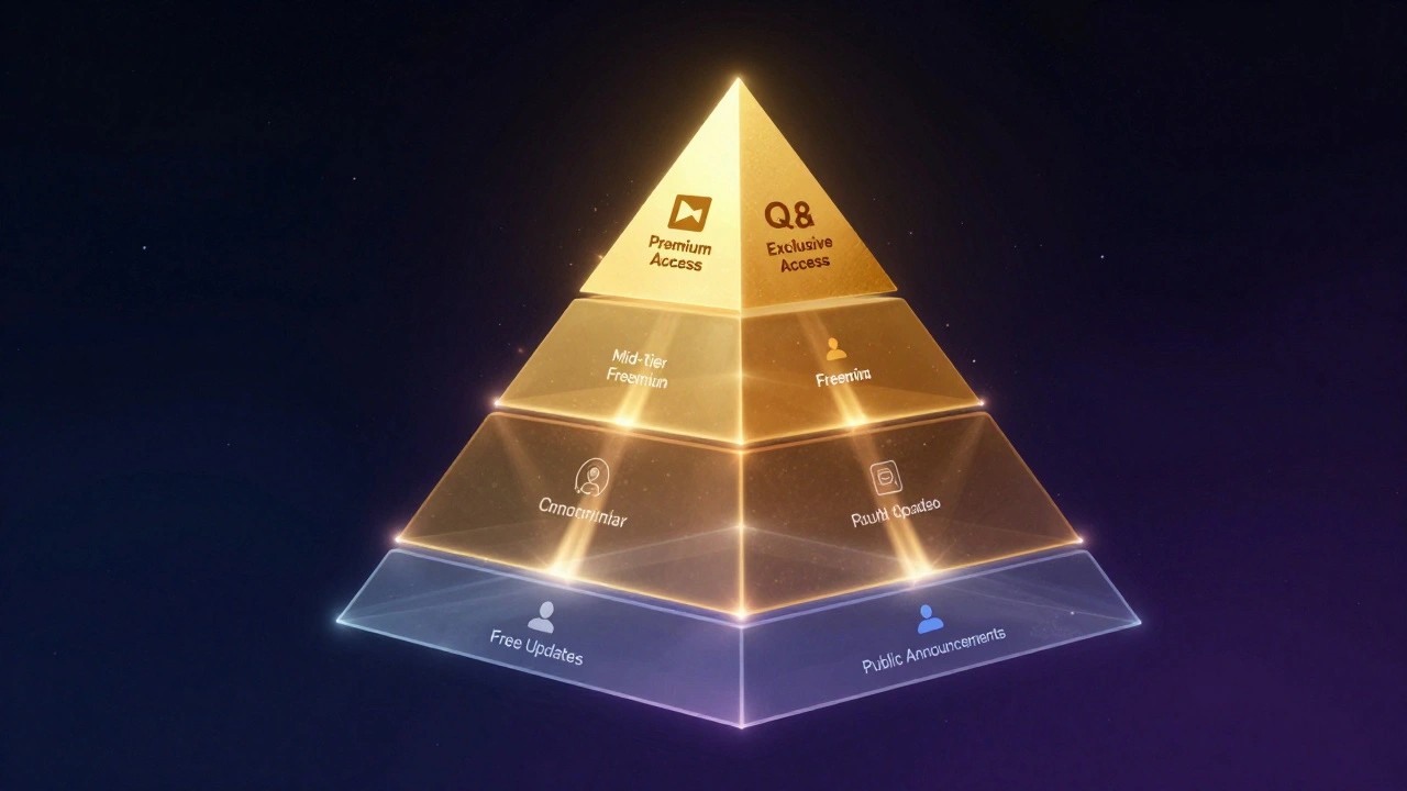 Tiered pyramid showing free, mid-tier, and premium content levels