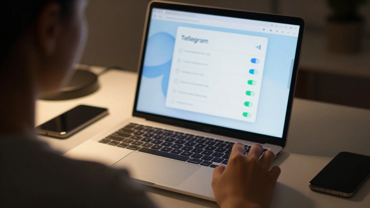 User adjusting privacy settings on laptop in dim room
