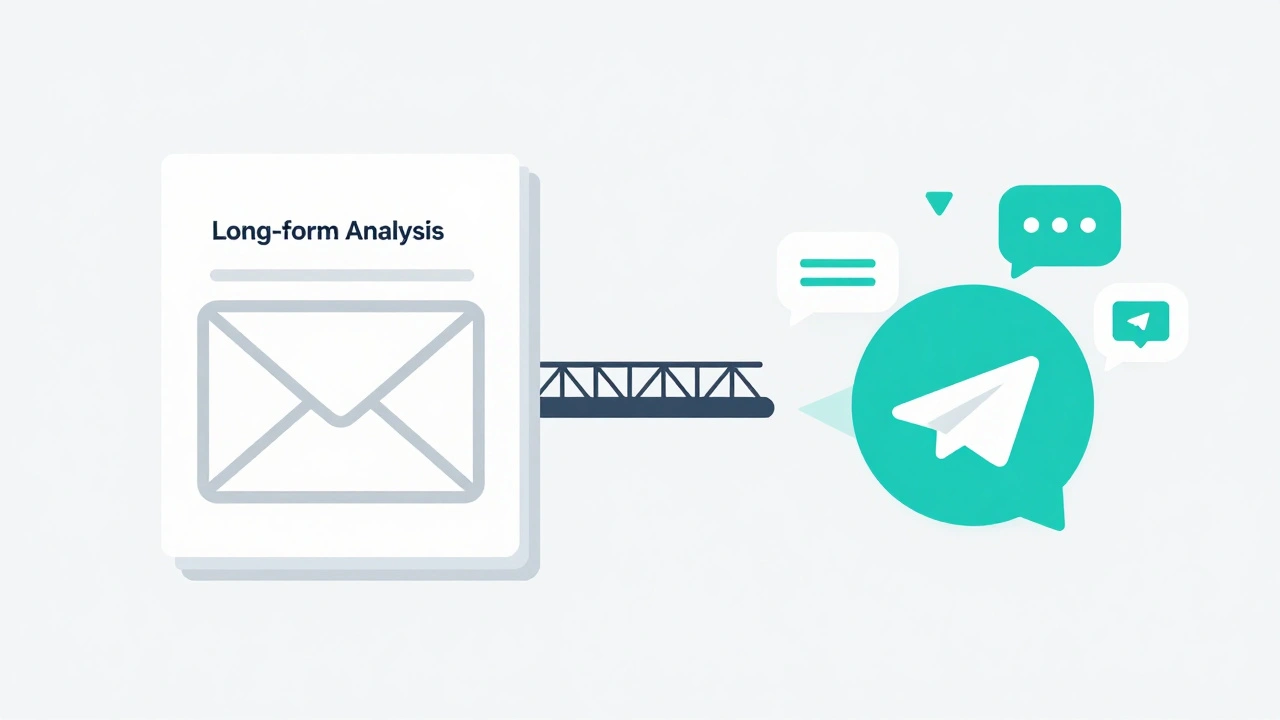 Vector graphic comparing long-form email content with fast-paced Telegram updates