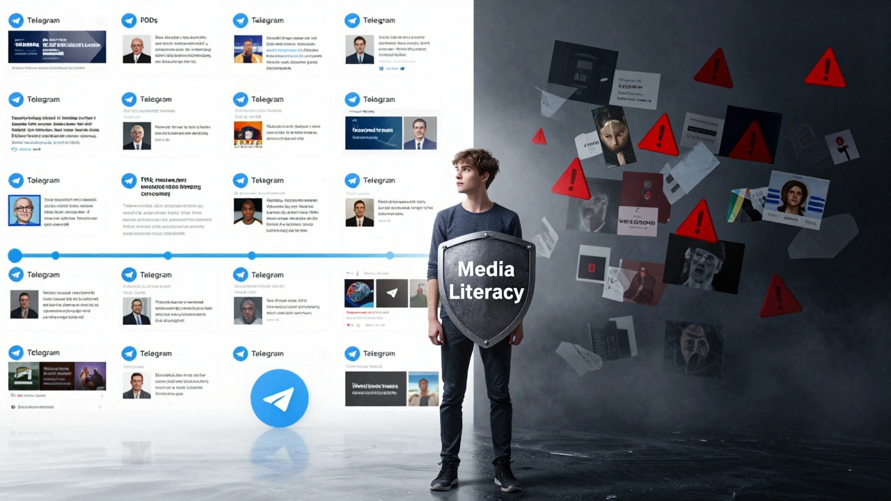 Visual metaphor showing chronological news flow versus chaotic misinformation risks