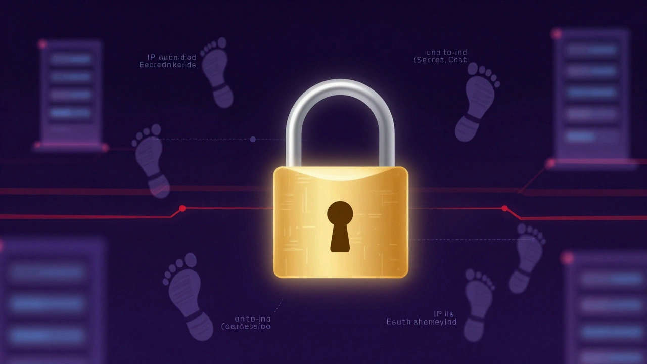 Abstract graphic showing encryption lock and metadata trails