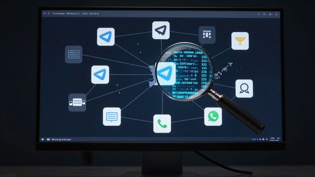 Desktop forensic analysis visualizing metadata integrity across different messaging apps