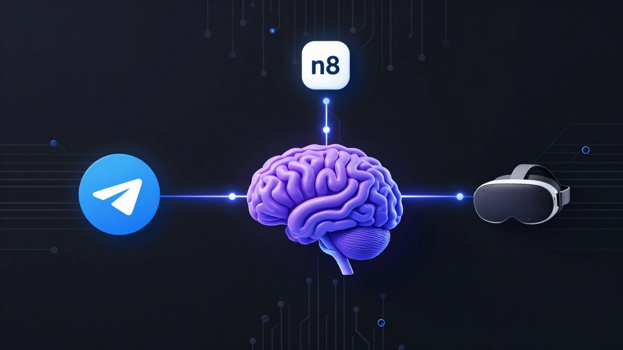 Diagram of AI agents connecting Telegram, automation, and MR
