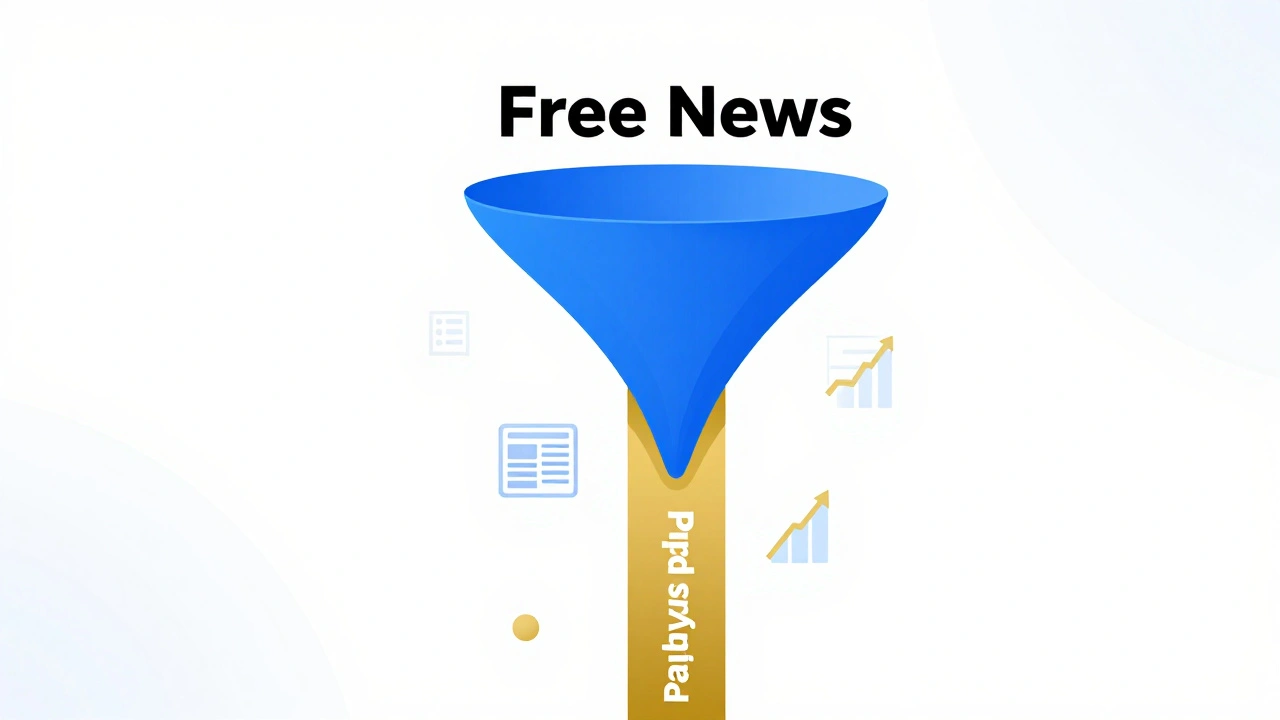 Funnel diagram illustrating free vs paid news channels