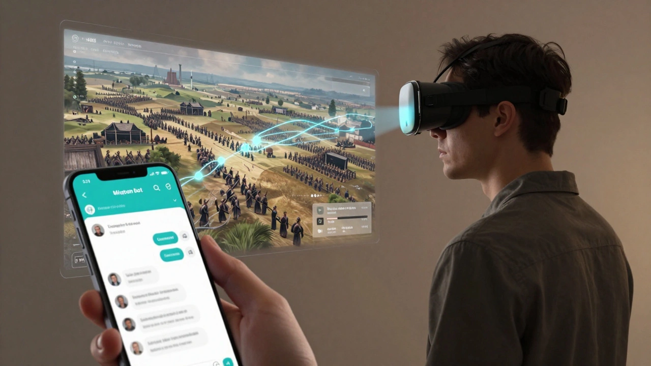 User viewing 3D news in MR glasses controlled by Telegram
