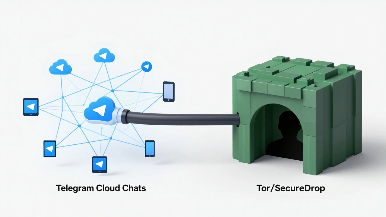 Visual comparison of open cloud chats vs secure drop tunnel